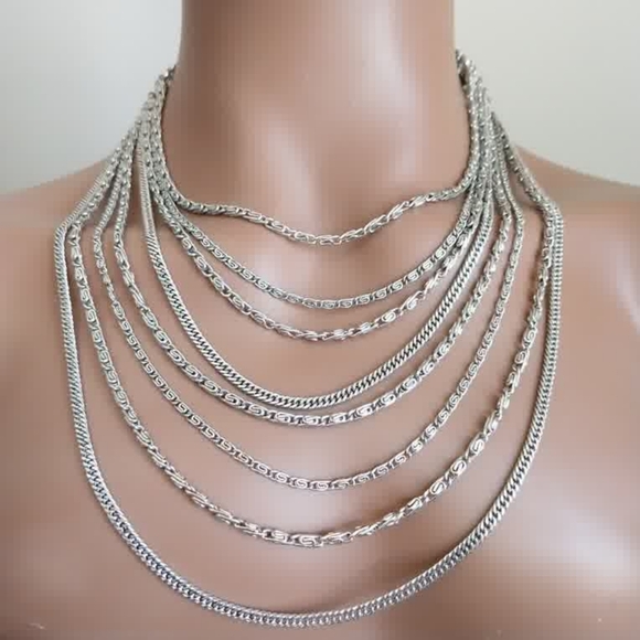 Vintage Layered Silver Multi-Row Necklace for Women - Picture 2 of 11